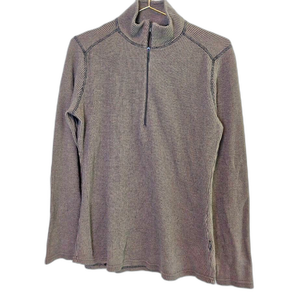 Woolrich Sweater Women's Medium Long Sleeve Pullover 1/4 Zip Brown Checks Casual